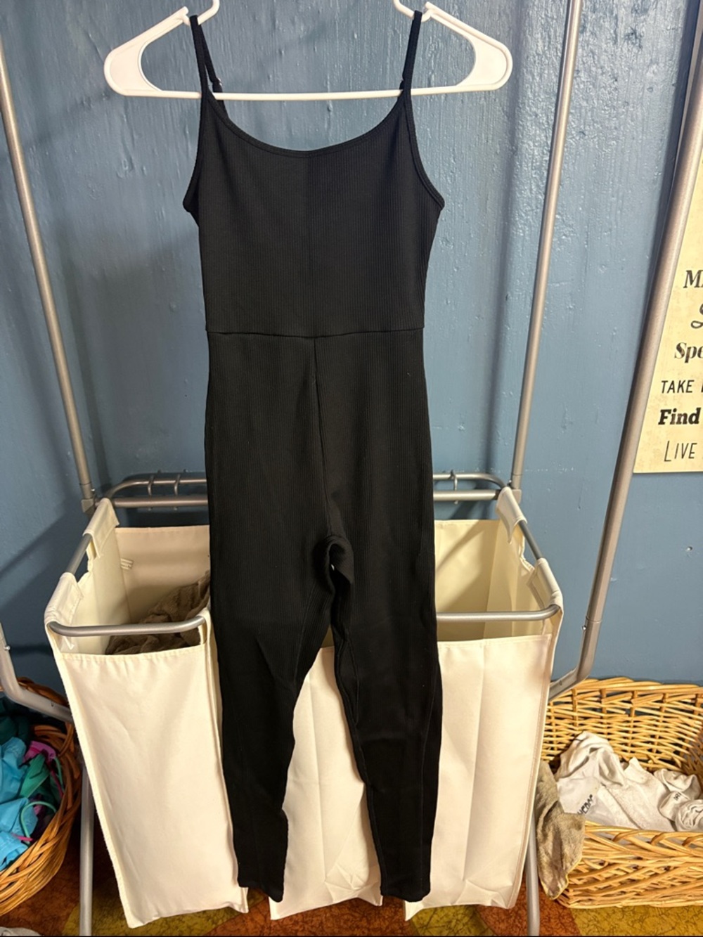 wild fable Black Ribbed Spaghetti Strap Jumpsuit